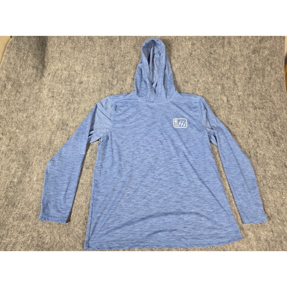 Fintech Mens Sz M Performance Fishing Hoodie Blue Heather Long Sleeve Sun Shirt
